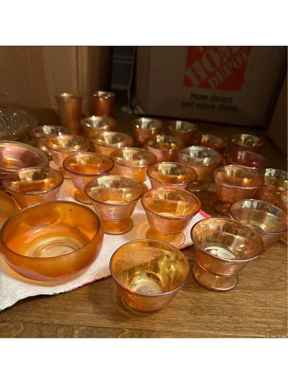 VINTAGE Lot of 49 Orange Carnival Glassware Set Cups Dishes